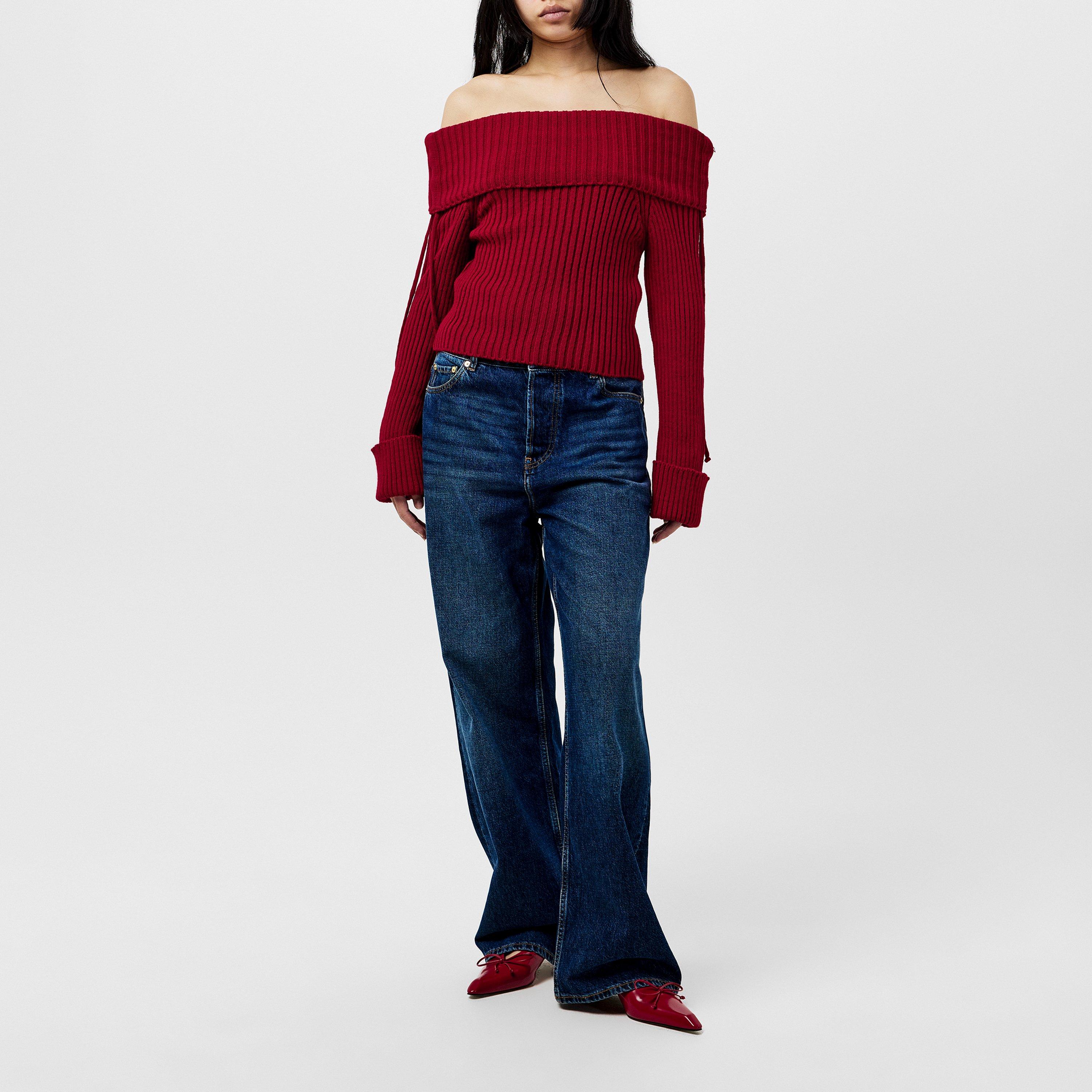 Missy Empire ME Knitted Bardot Fold Down Jumper Womens