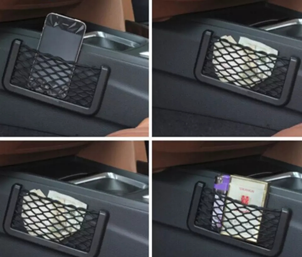 (2er Set) Selbstklebende Netz Tasche KFZ Organizer Kofferraum Aufbewahrungstasche - Schwarz