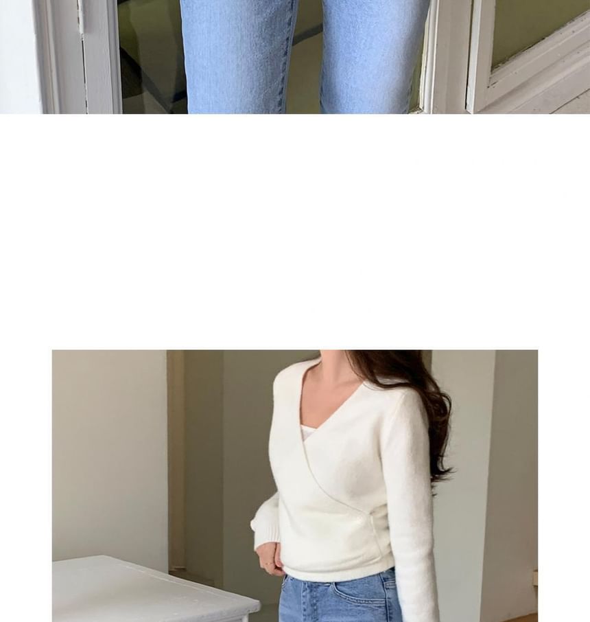 Ashlee - Lange mouwen V-hals effen gebreide top
