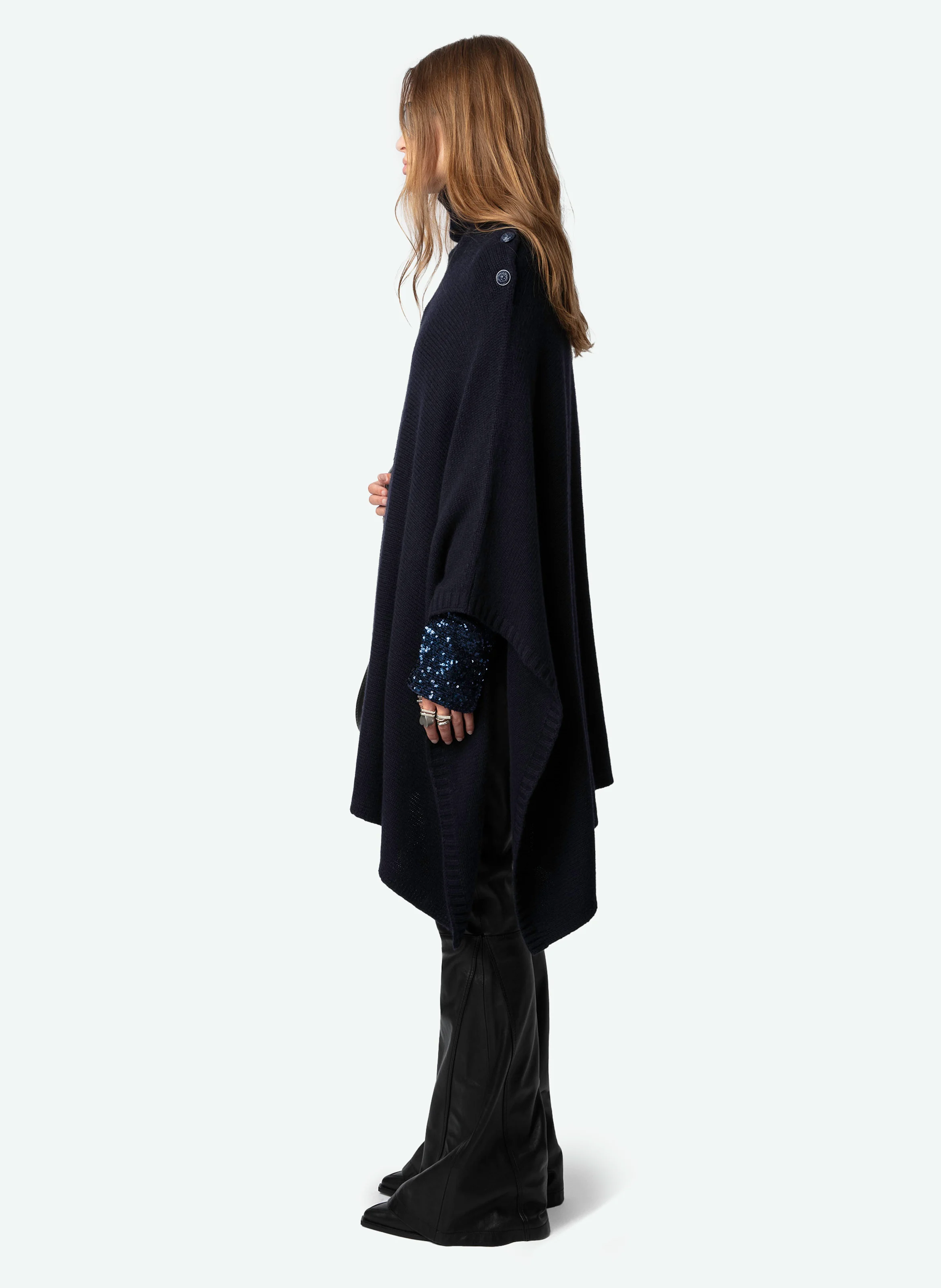 PALMA - Poncho col montant en cachemire | Bleu