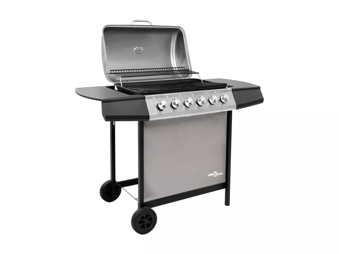Barbecue gril à gaz avec 6 brûleurs Noir et argenté