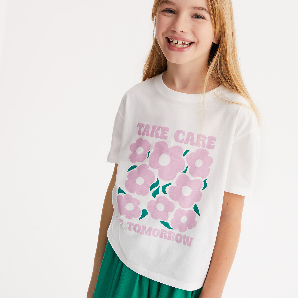 COLEÇÃO LA REDOUTE<br>Camiseta com gola redonda, estampa floral e texto