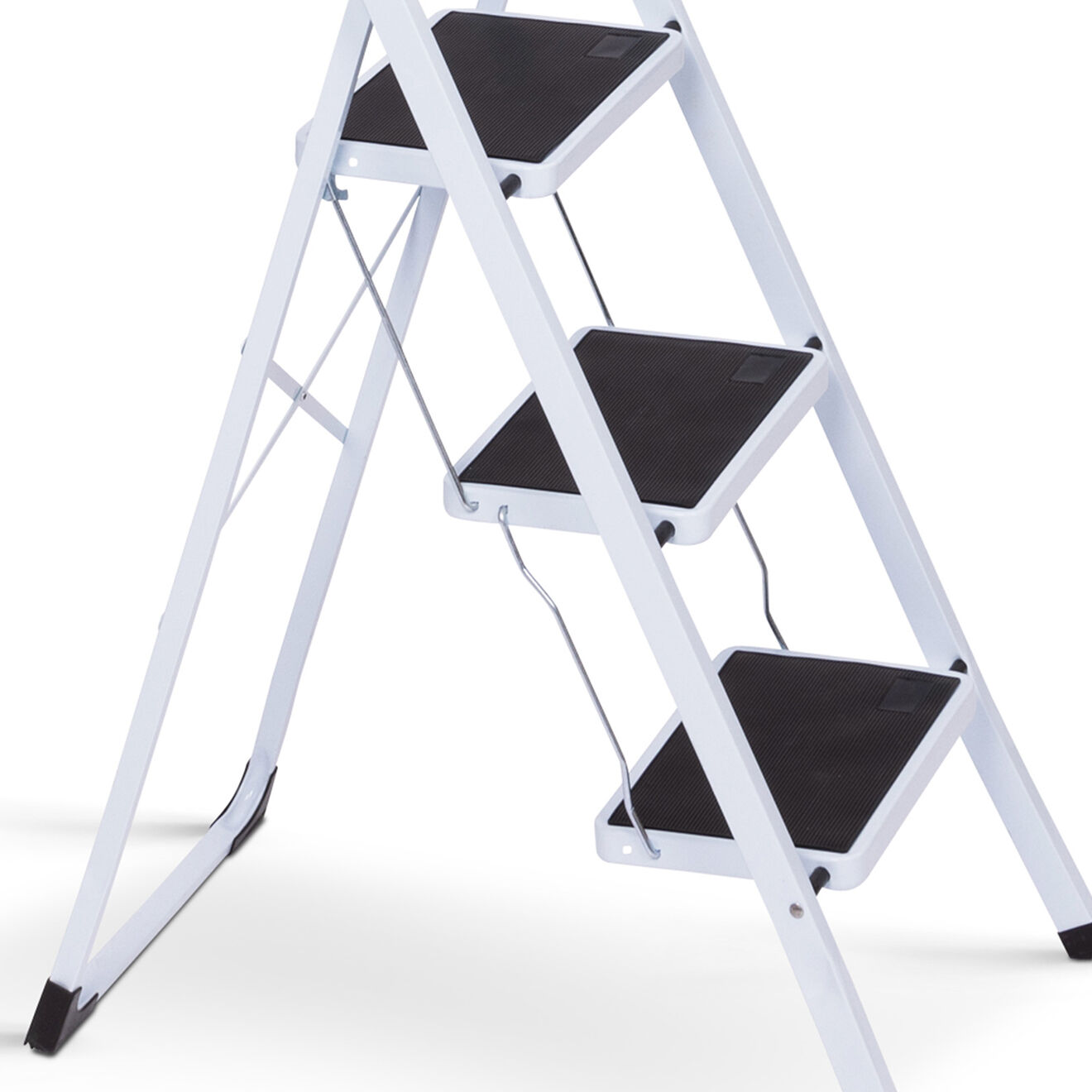 Pratik Garden Marche pieds pliable 3 marches antidérapantes avec garde corps blanc/noir - 44.5x68.5x101.5 cm