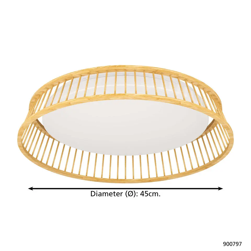EGLO Luppineria Plafondlamp - LED - Ø 45 cm - Bruin/Wit - Hout