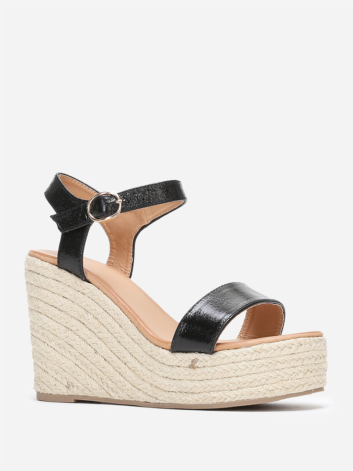 Sandales compensées à bride érisée- Noir
