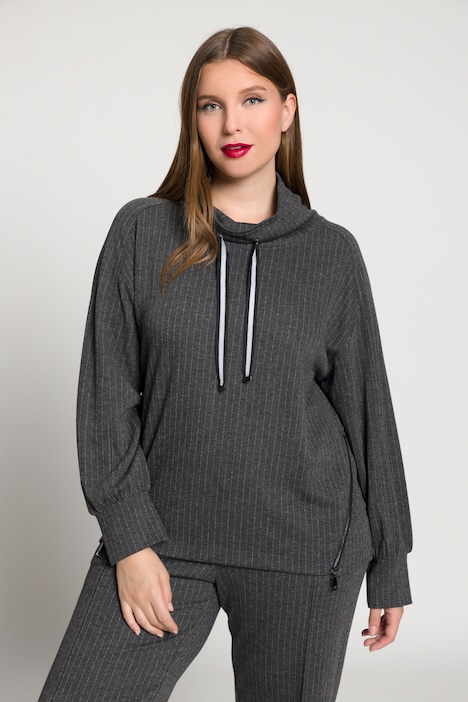 Sweater, Nadelstreifen, Stehkragen, Zipper, Langarm