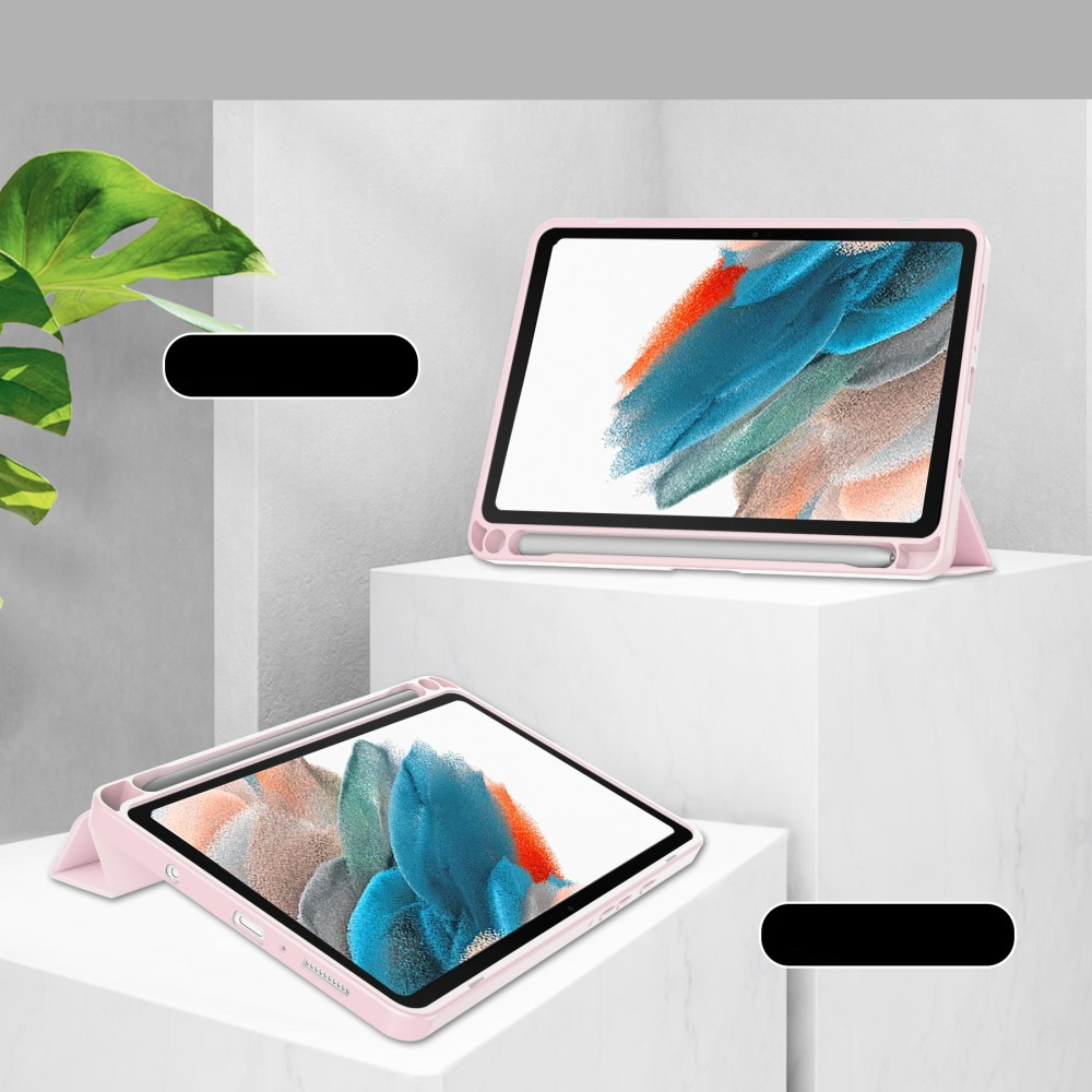Samsung Galaxy Tab A11 / A9 Smart Cover Hybrid Hülle Leder Tasche Flip Cover   S-Pen Halterung - Lila / Transparent