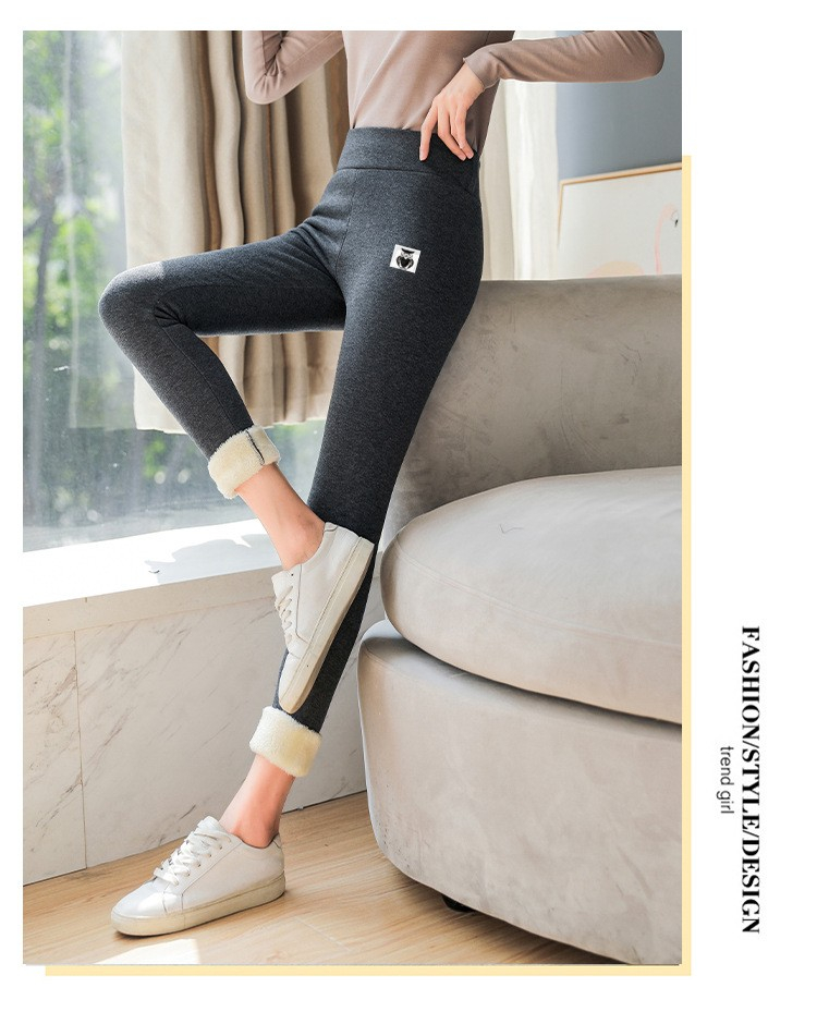 (Gr. M) Flauschige Winter Leggings Gefütterte Fell Hosen mit Innenfleece Extra Dick - Grau