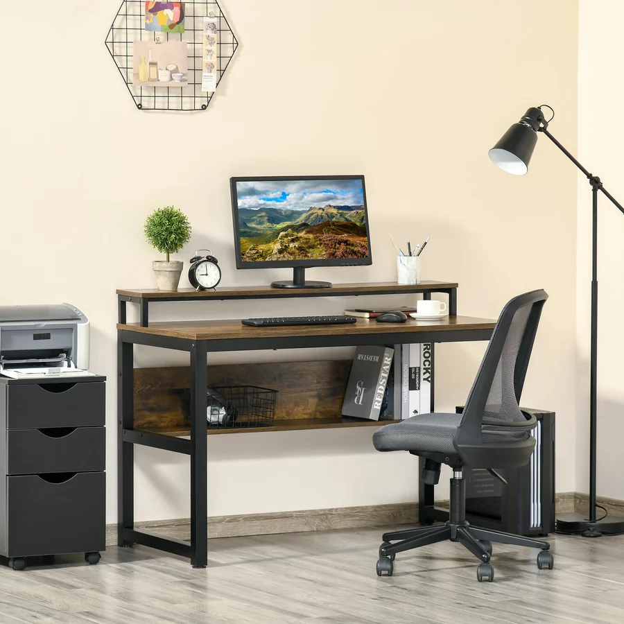 HOMCOM Schreibtisch mit erhöhtem Monitorständer bunt