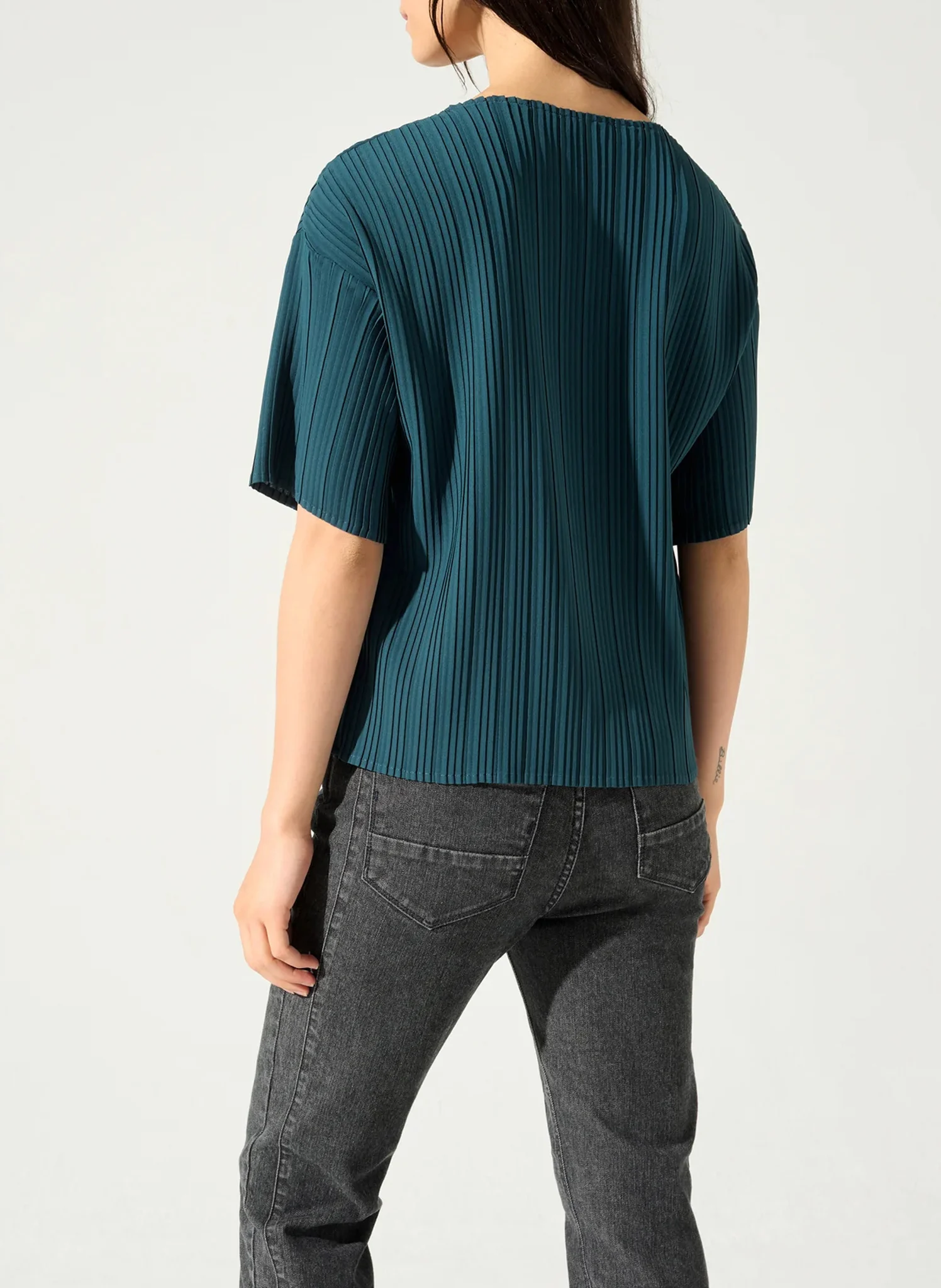 Blouse col rond plissé | Bleu