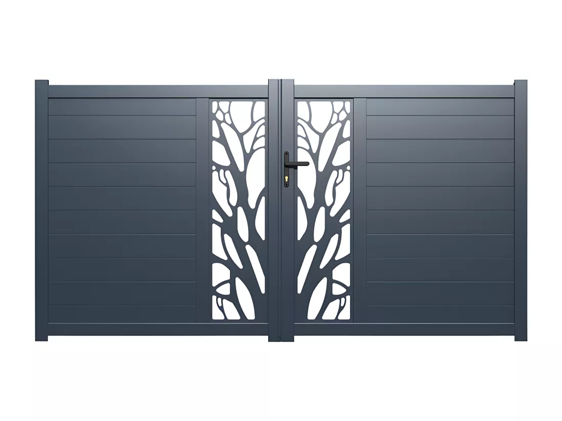 Portail électrique battant aluminium semi ajouré à motifs L407 x H187 cm anthracite LABRIT II