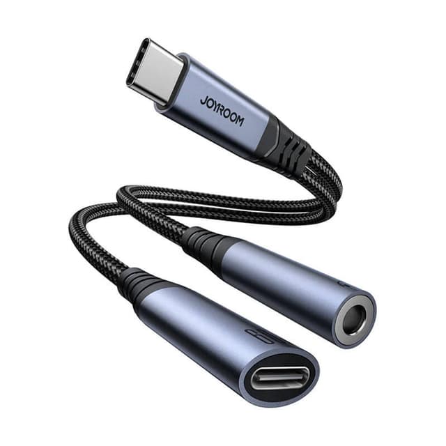 2-i-1 lydadapter Joyroom SY-C02 Type-C til 3,5 mm + Type-C (sort)