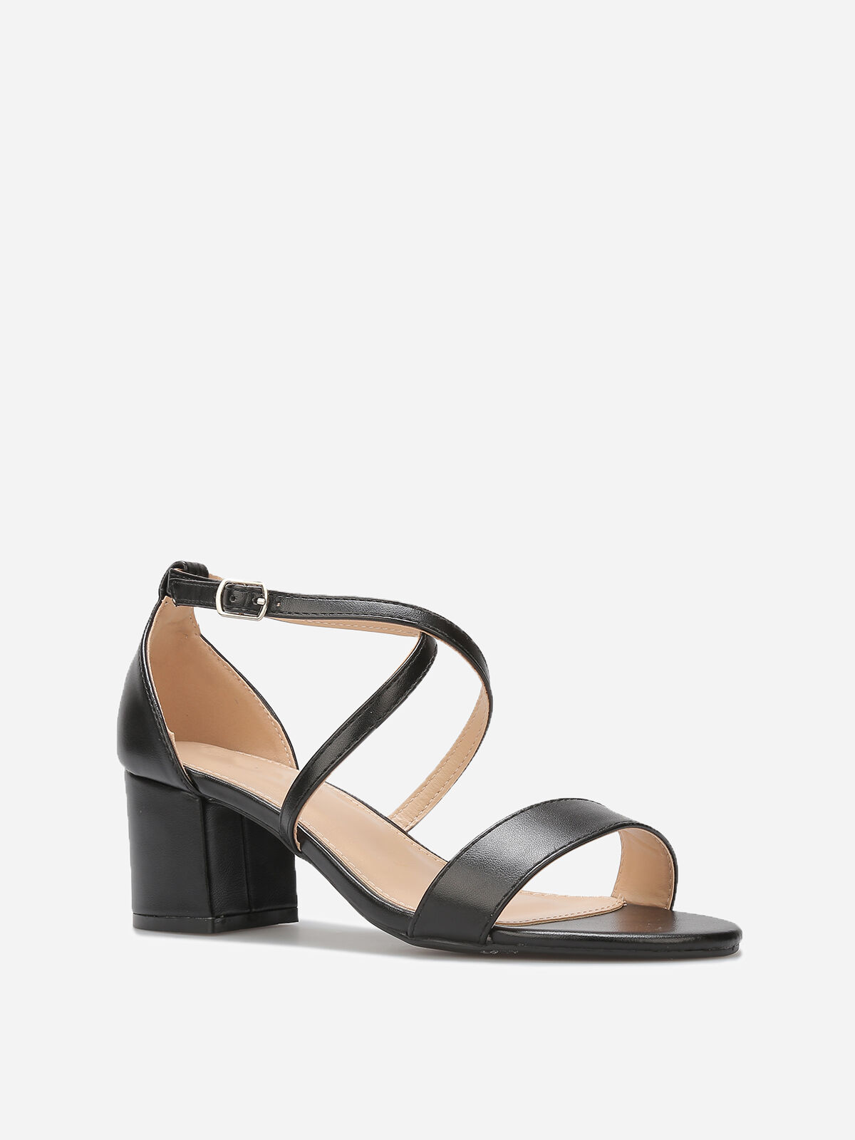 Sandales à talon et brides cheville croisées- Noir