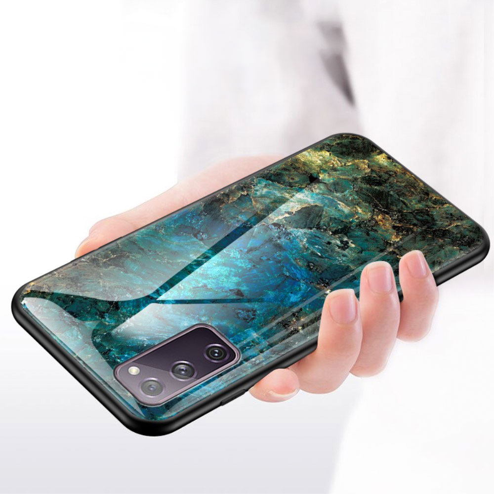 Samsung Galaxy S21 FE 5G Hardcase Hybrid Schutzhülle Glas Rückseite Marmor Marble - Türkis / Gelb