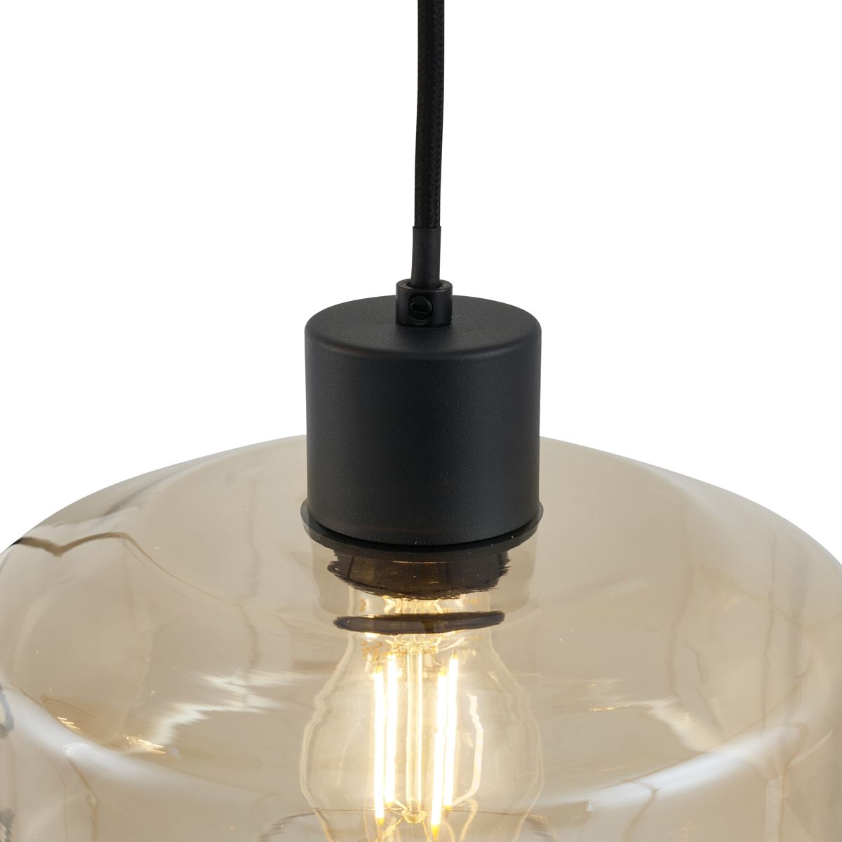 Moderne hanglamp zwart met amber glas 3-lichts - Sheena