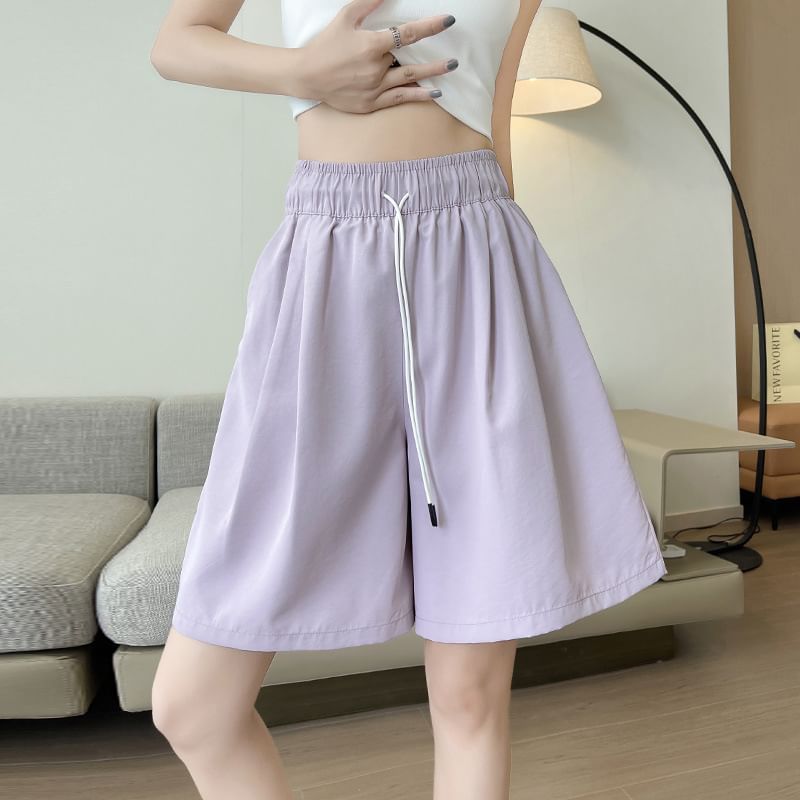 OGAWA - Hoge taille, effen shorts met trekkoord