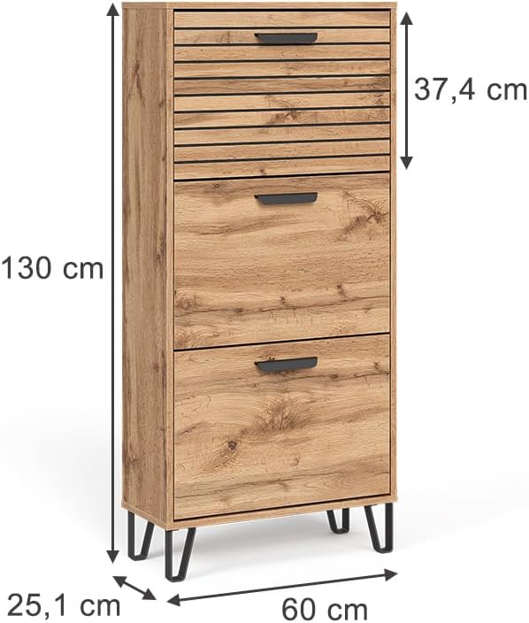 Vicco Schuhkipper Amber, Eiche Wotan, 62 x 130 cm mit 3 Fächern