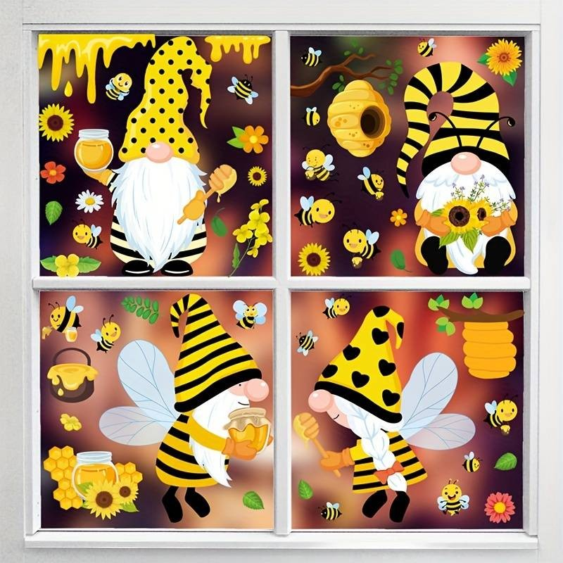 (118er Set) Frühling Fenster Folien Aufkleber Home Deko Fenster Sticker - Wichtel / Bienen