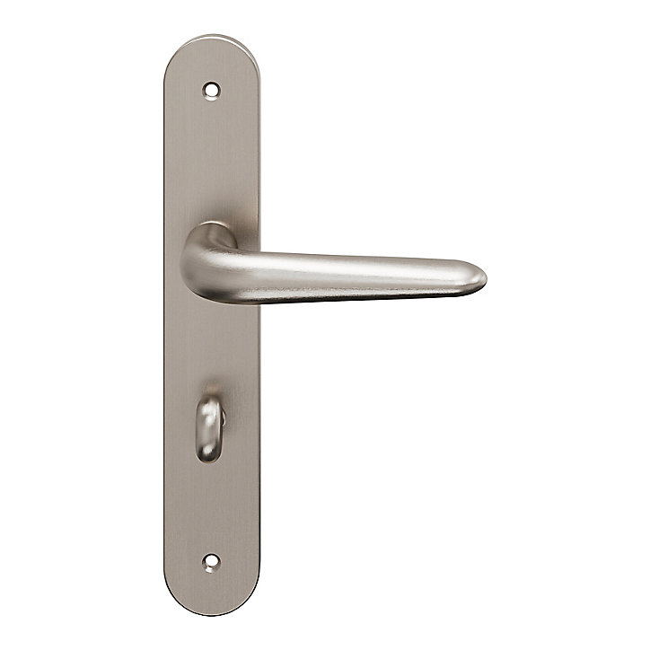 Ensemble poignée sur plaque Droit à condamnation GoodHome Mehaban effet nickel satin gris L.120mm x l.40mm entraxe 195mm
