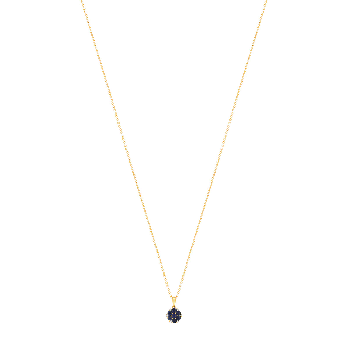 Collier or 375 2 tons fleur saphirs et diamants 45 cm