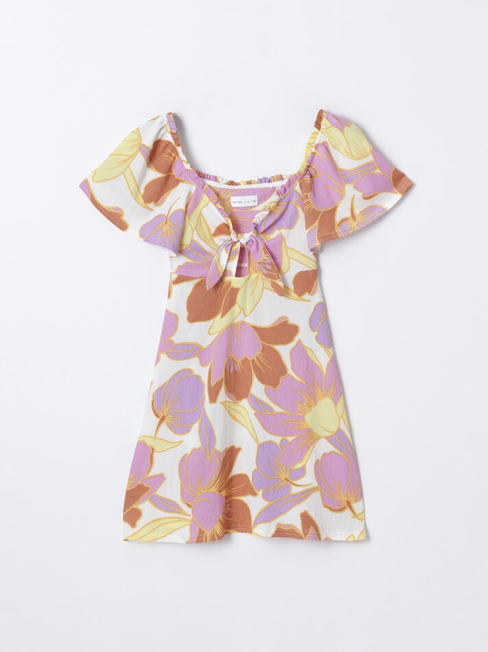 Vestido curto com nó - Rosa/branco