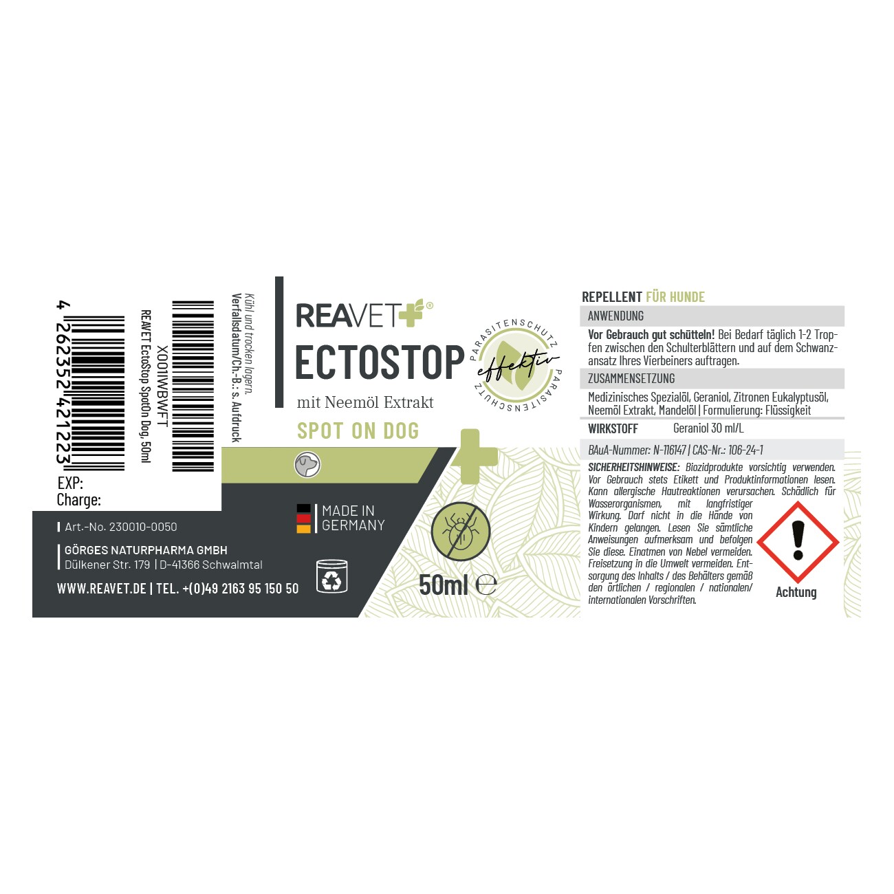 REAVET EctoStop Spot On Dog 50ml