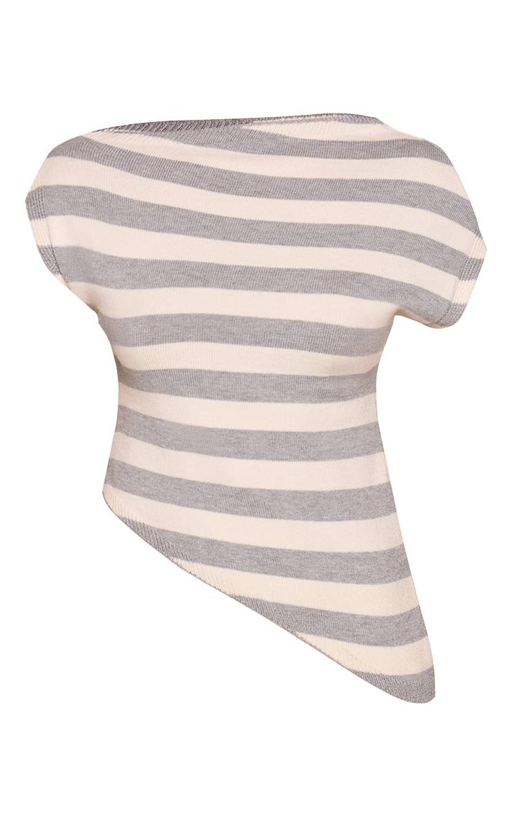 Gris Haut En Maille Slouchy À Rayures Avec Ourlet Asymétrique