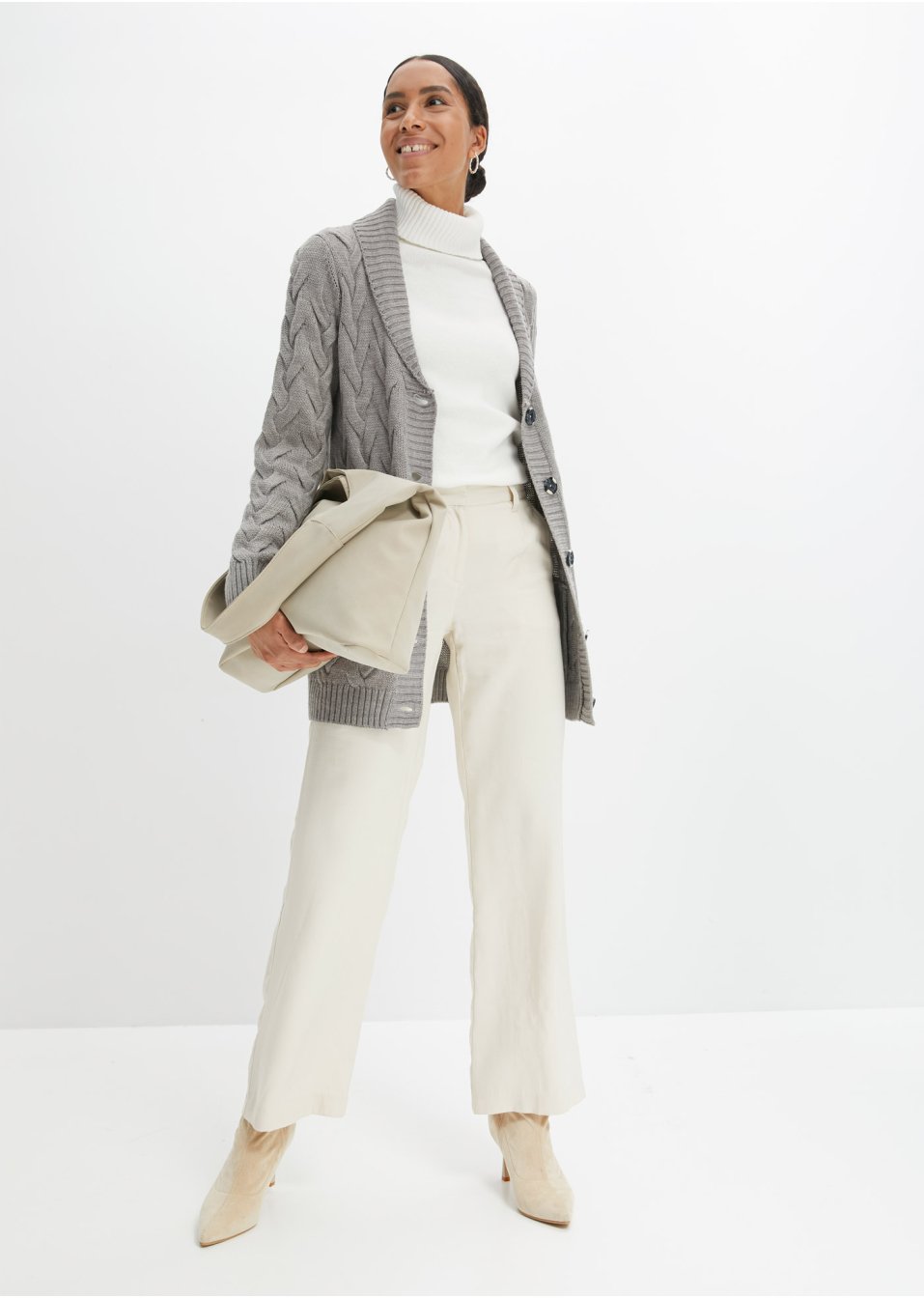 Gilet en maille à col châle et motif torsadé