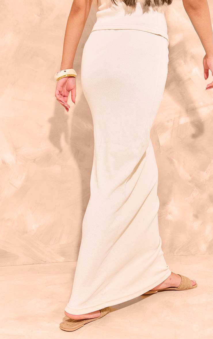 Beige Jupe Maxi Côtelée Taille Mi-haute Coordonnée