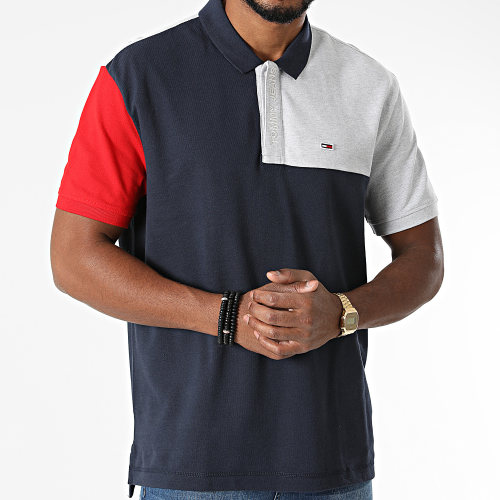 Polo Manches Courtes Colorblock 1333 Bleu Marine Gris Chiné