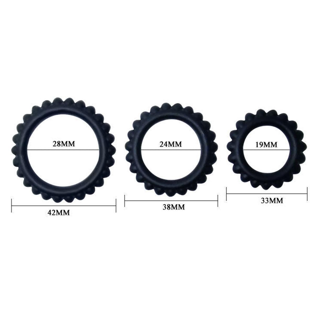 3-teiliges Penisring Set mit Noppen | 100% Silikon | Baile
