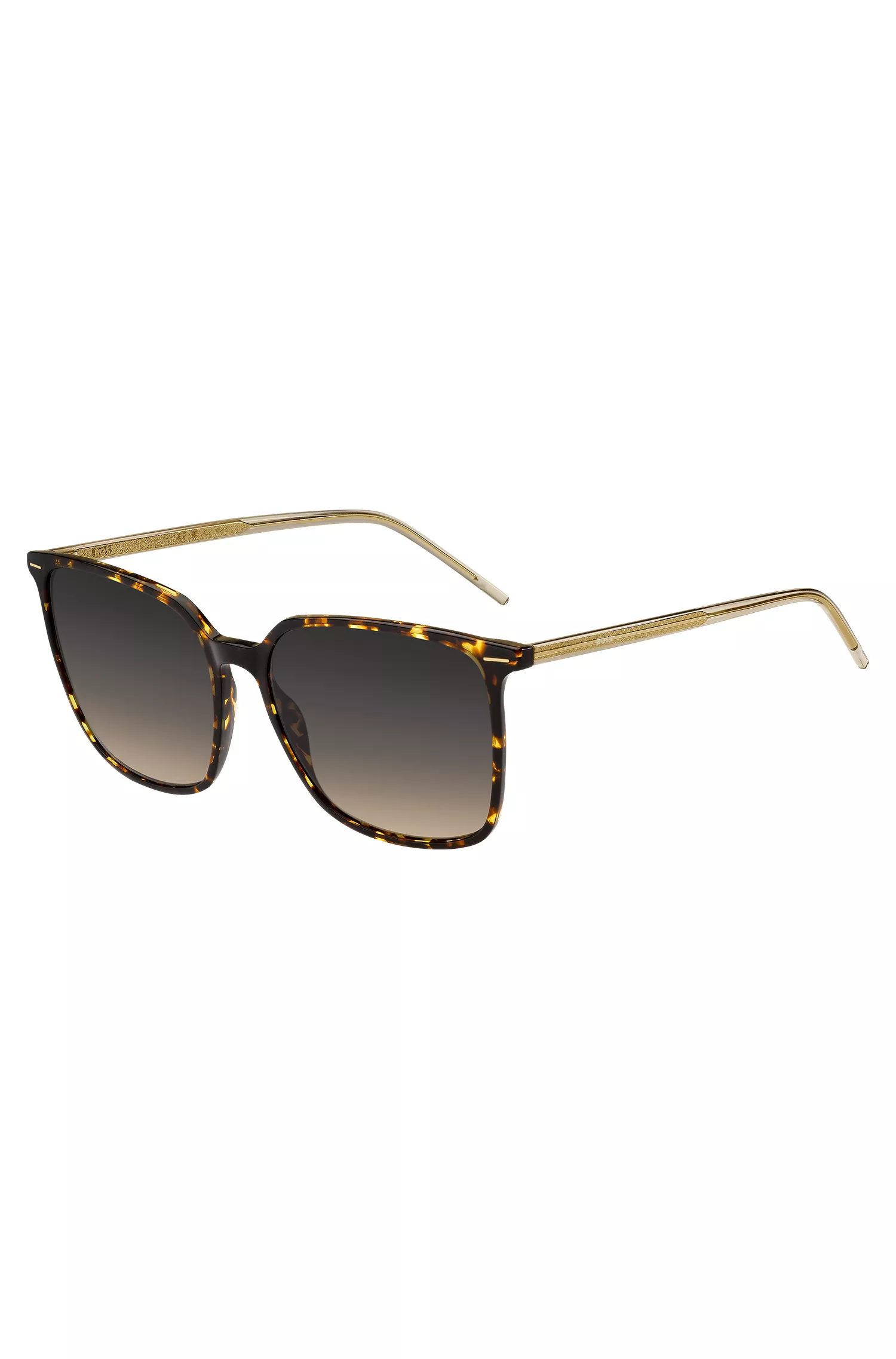 Óculos de sol BOSS em acetato preto com detalhes gravados a laser.