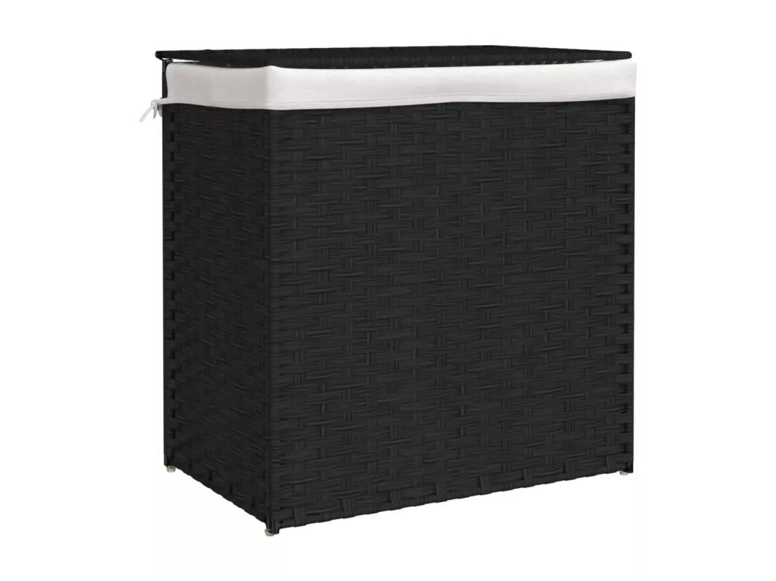 Panier à linge avec 2 sections noir 53x35x57 résine tressée