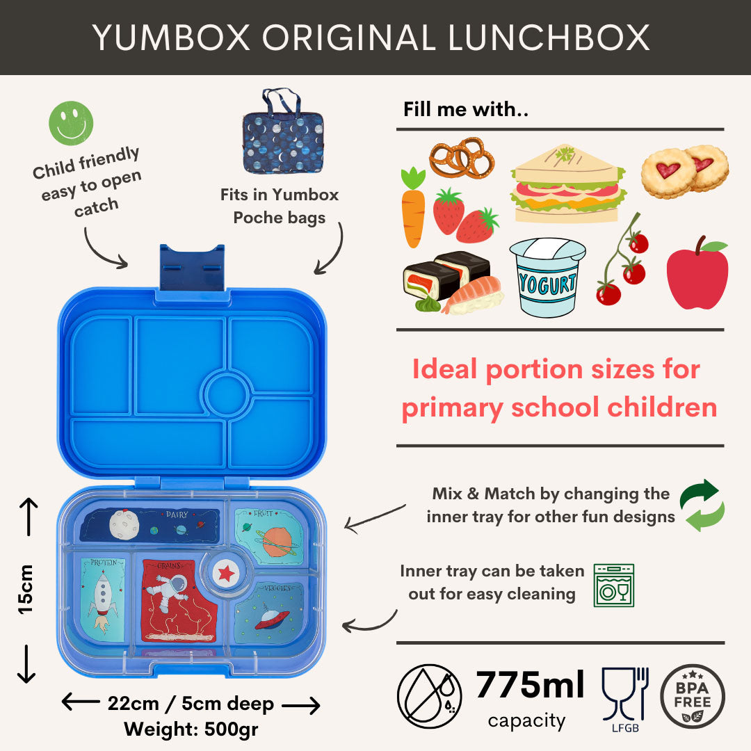 yumbox original broodtrommel 6 vakken - surf blue - rocket