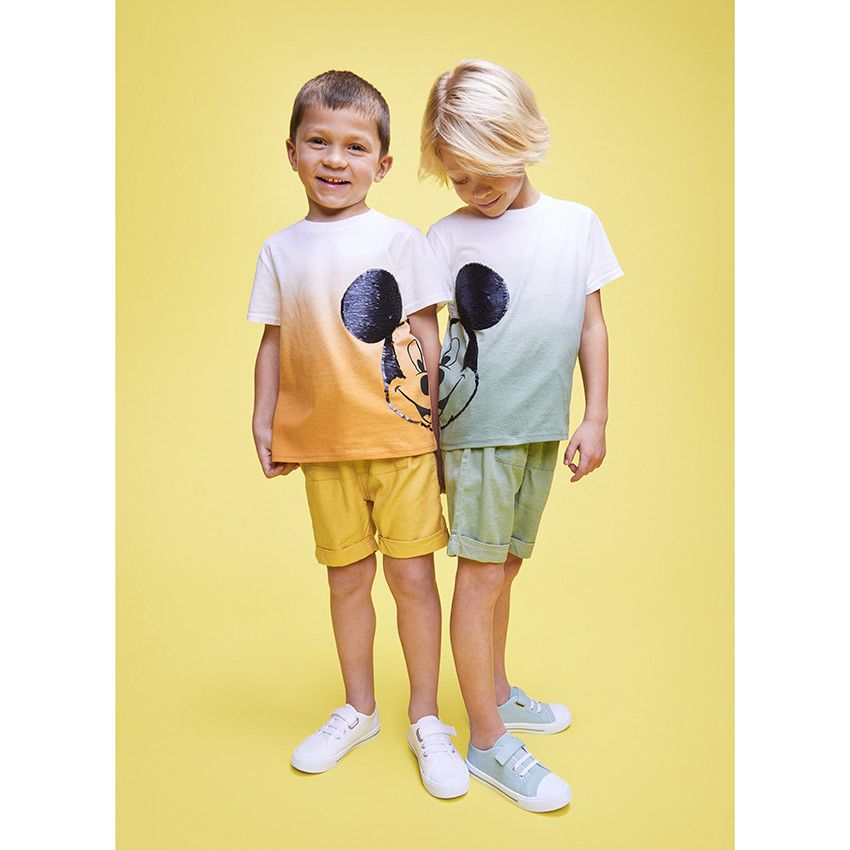 T-shirt manches courtes Mickey Disney en sequins magiques pour garçon - Blanc