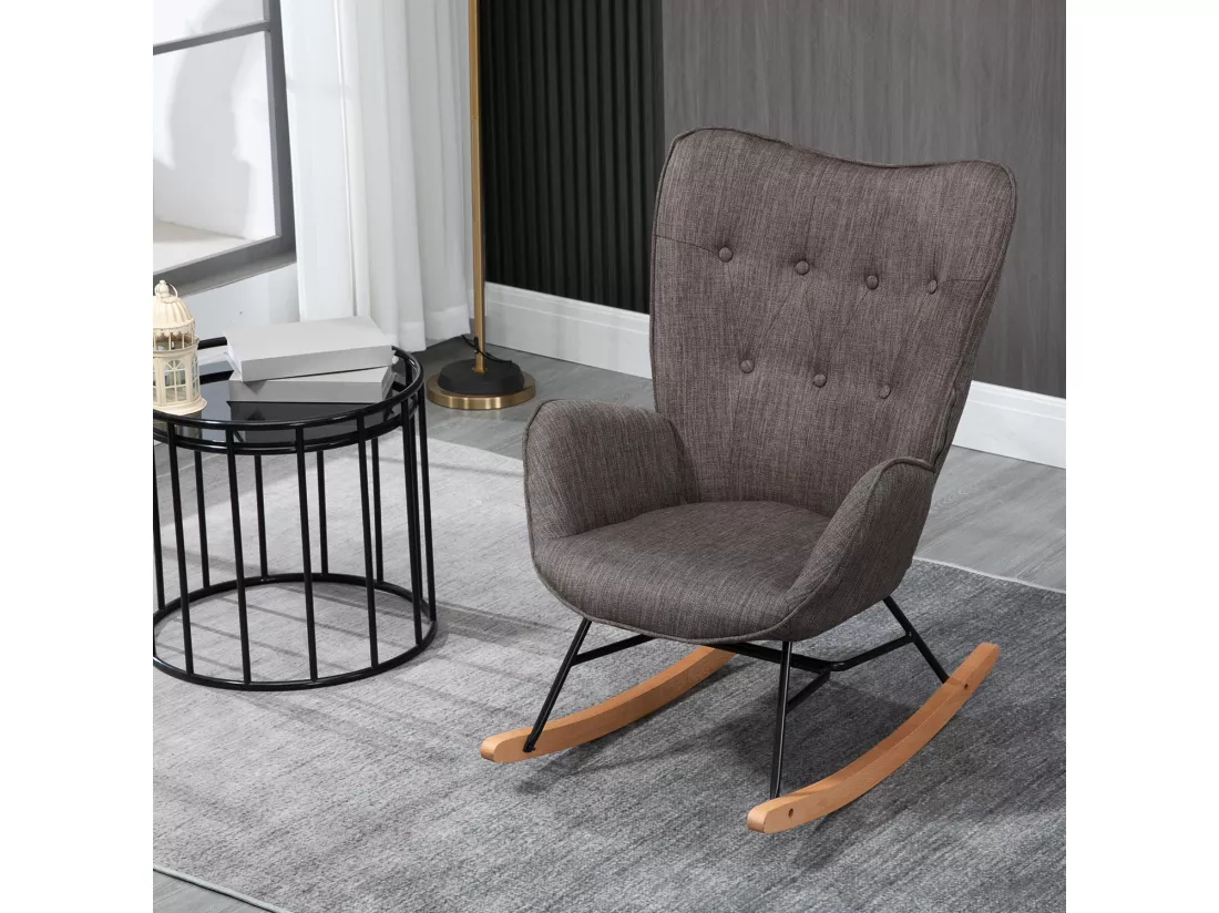 MEUBLES COSY Fauteuil à Bascule Allaitement Rocking Chair Scandinave Chaise Loisir Revêtement en Tissu avec Pieds en Bois Massif pour Salon, Chambre, Le balcon, Gris Foncé