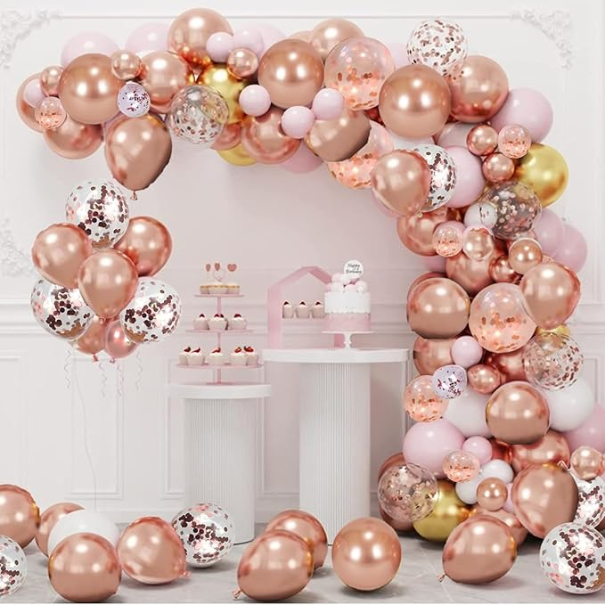 (10er Set) Ø30cm Party Deko Ballons Latex Luftballons mit Konfetti - Rosa / Roségold