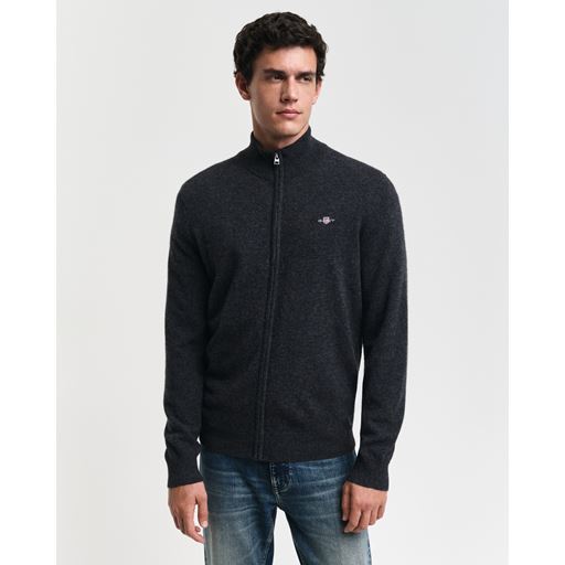 GANT Extrafine Lambswool Zip Cardigan, Dk Charcoal Melange, 4XL