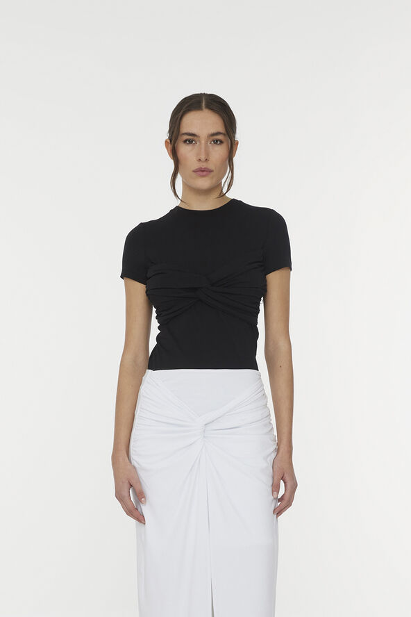 ROTATE Birger Christensen FITTED TWISTED T-SHIRT Black