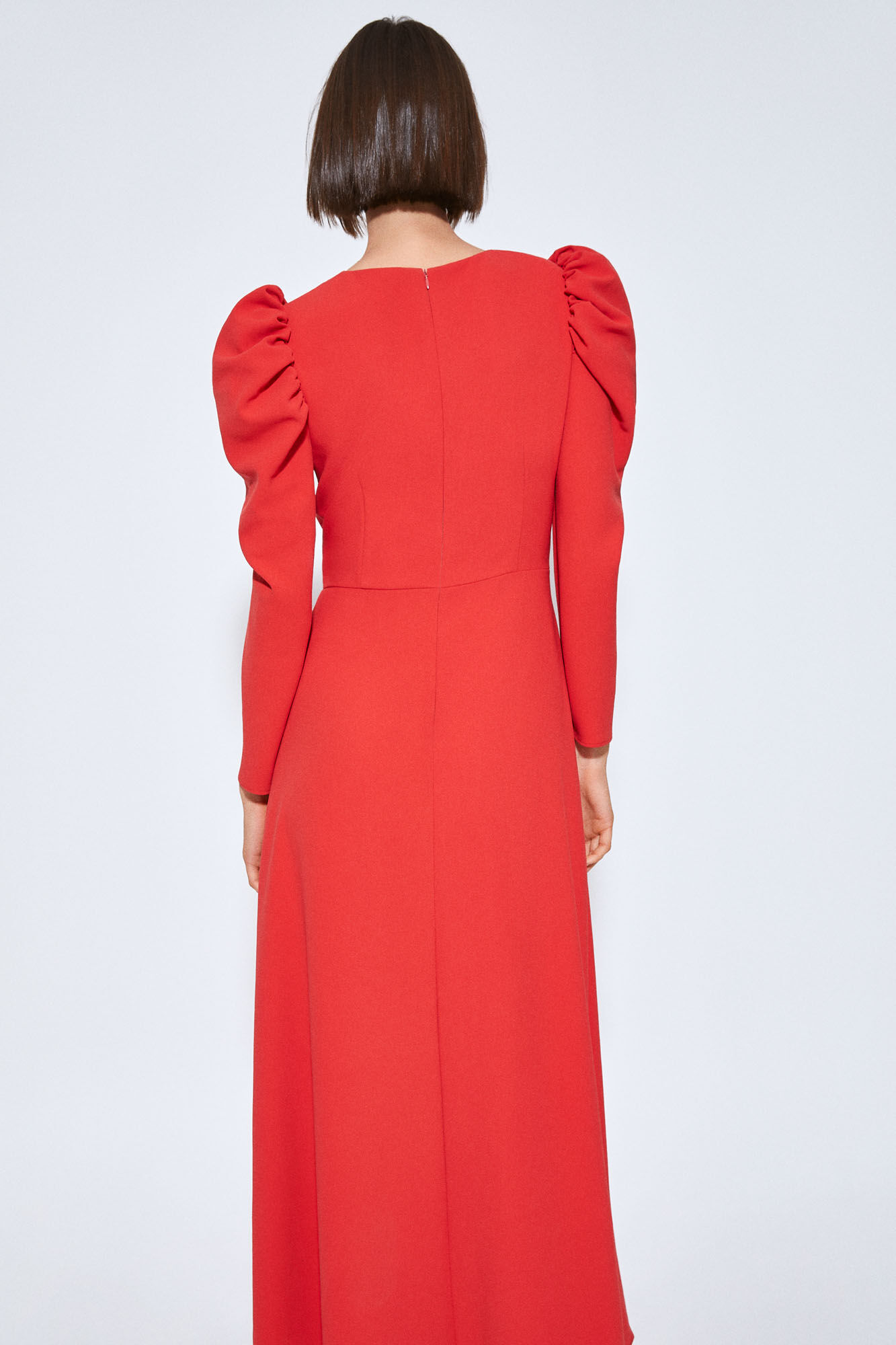 Vestido midi azul-marinho em crepe - Vermelho