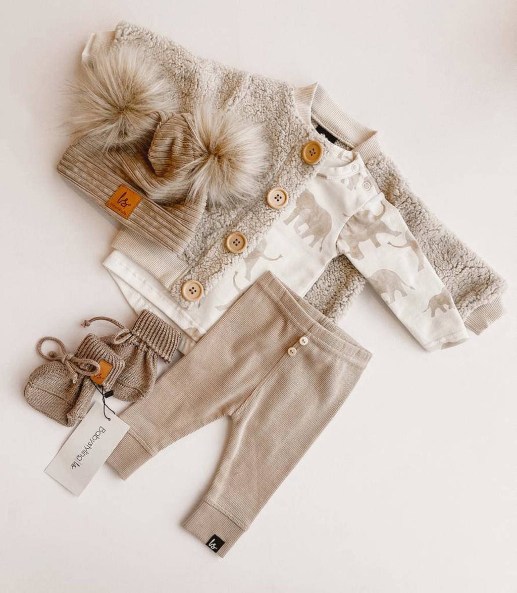Babystyling baby longsleeve met all over print wit/beige