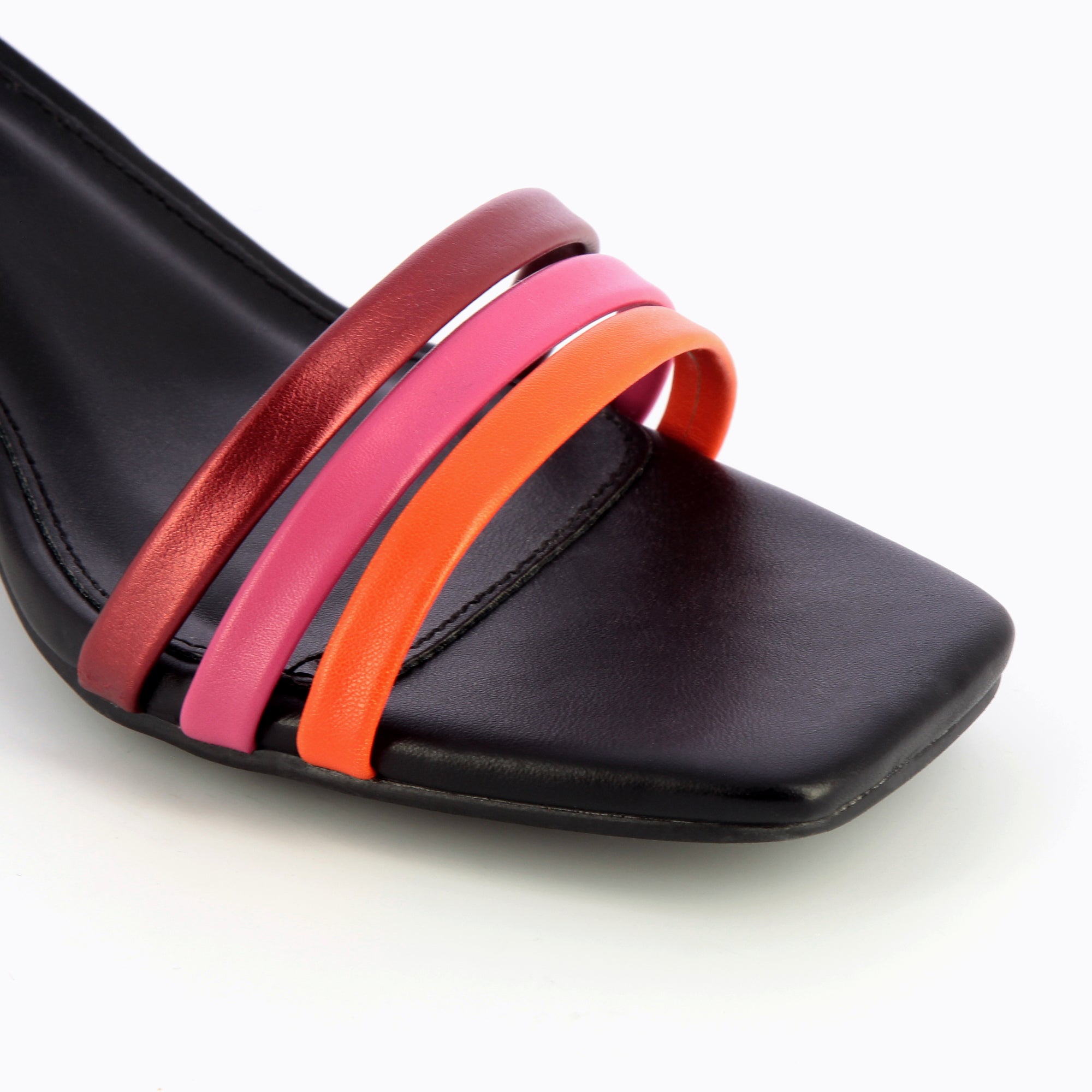 Sandales à talon, Compensées-Mules Gaëtane noires à brides multicolores