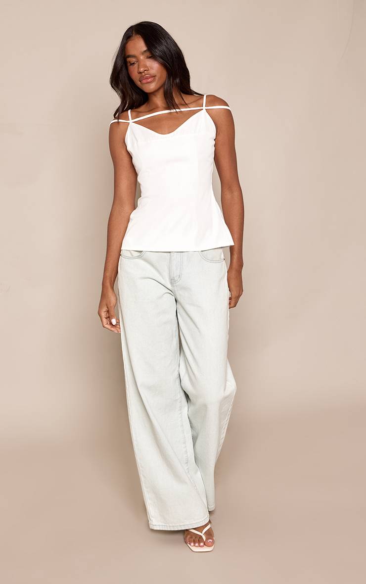 Blanc Top Long Tissé À Bretelles
