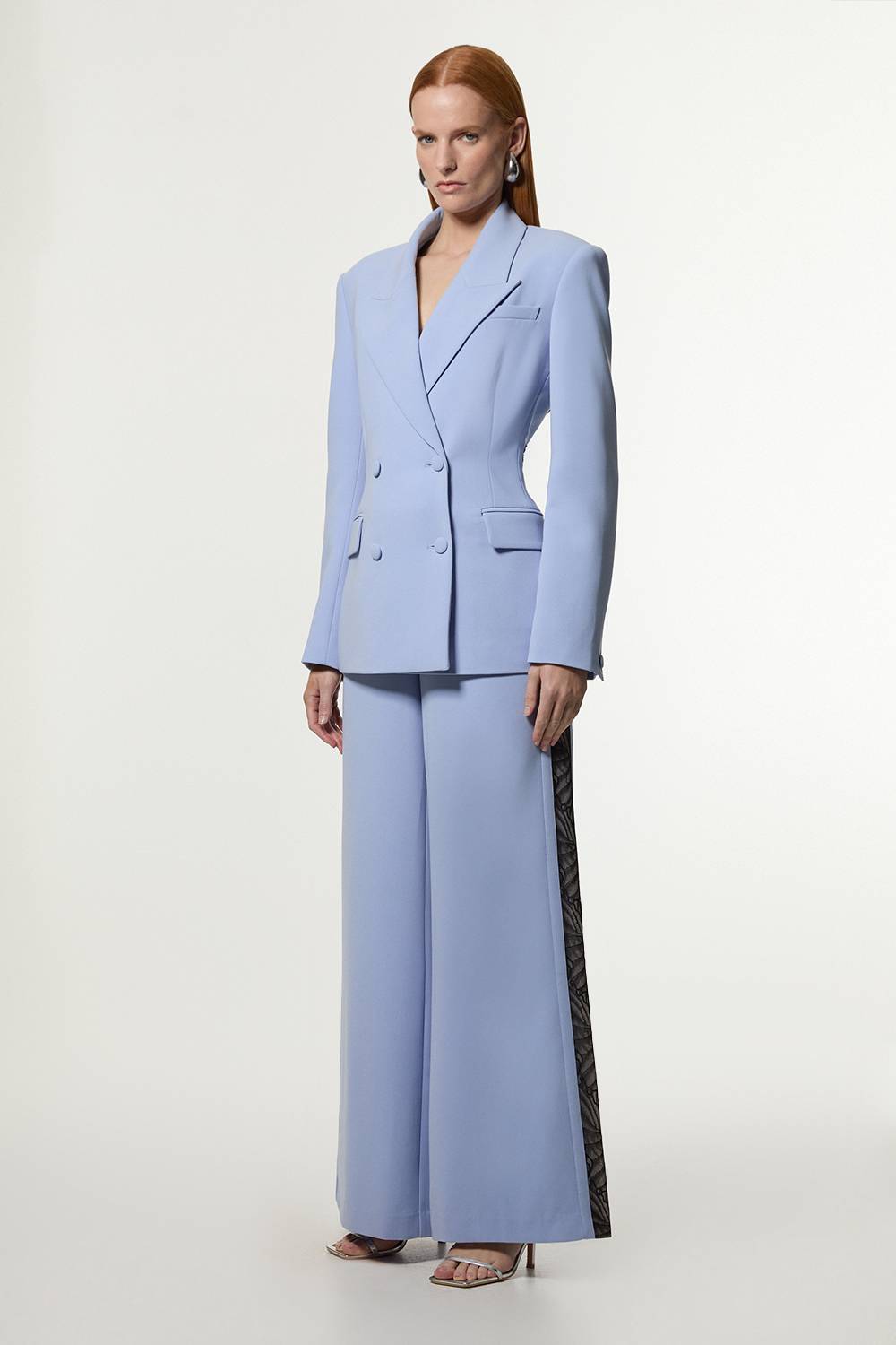 KarenMillen Pantalon tailleur à jambes larges avec appliqué en dentelle contrastée