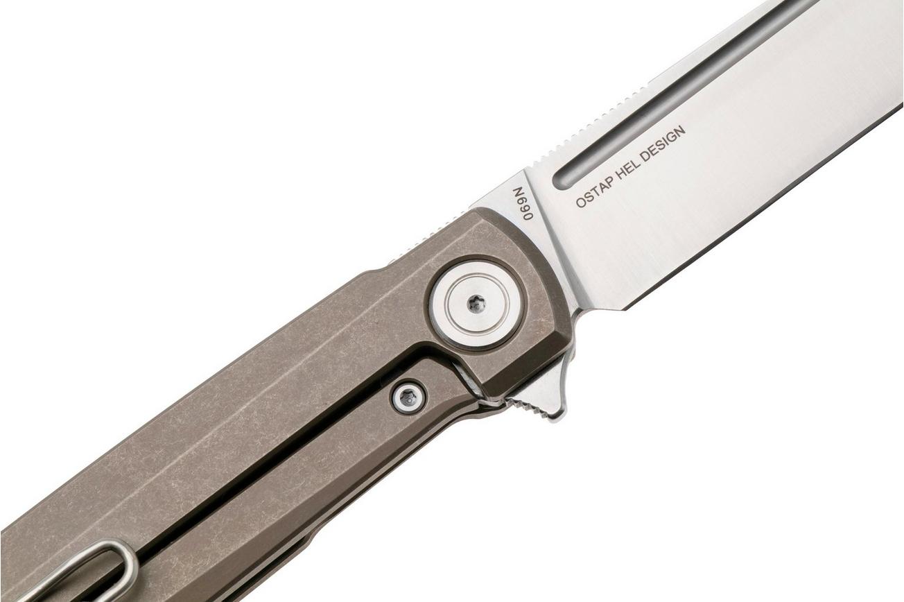 Real Steel G-Frame 7874TS02 Satin N690, Tan Bronze Titanium, zakmes, Ostap Hel design