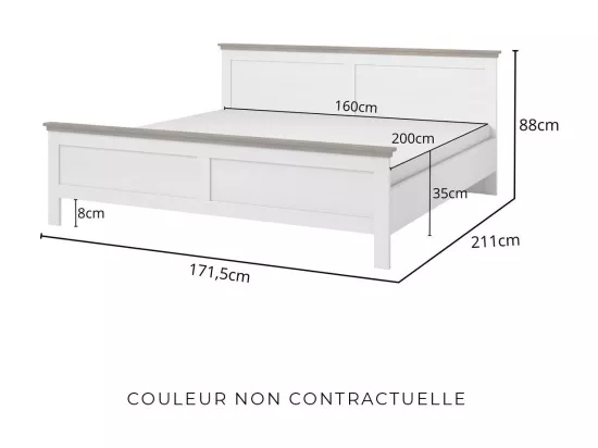 Chambre à coucher ASSIA : Armoire 200cm, Lit 160x200, commode, chevets. Coloris vert kaki et chêne.
