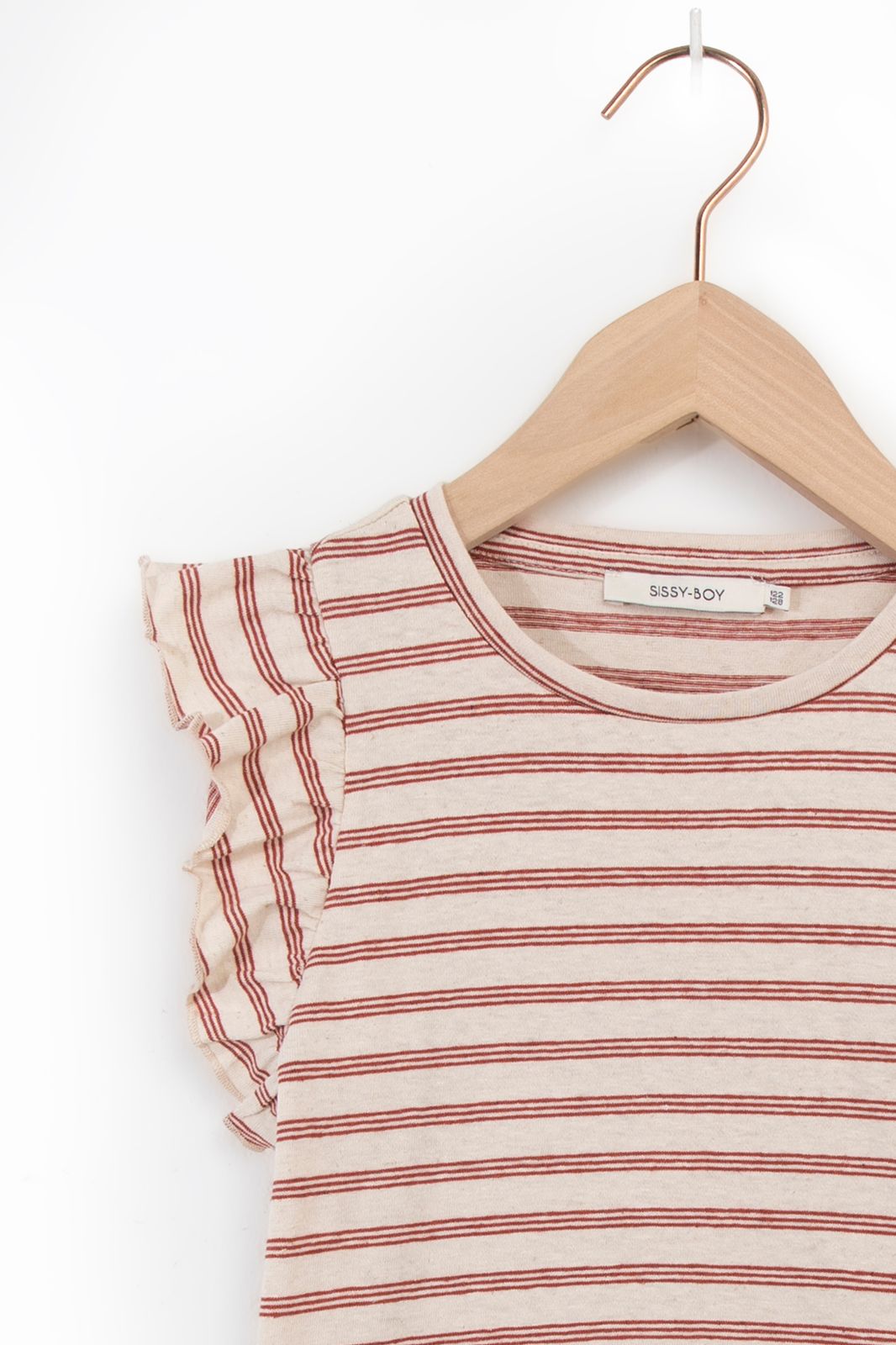 Rood gestreept T-shirt met ruffle mouwen