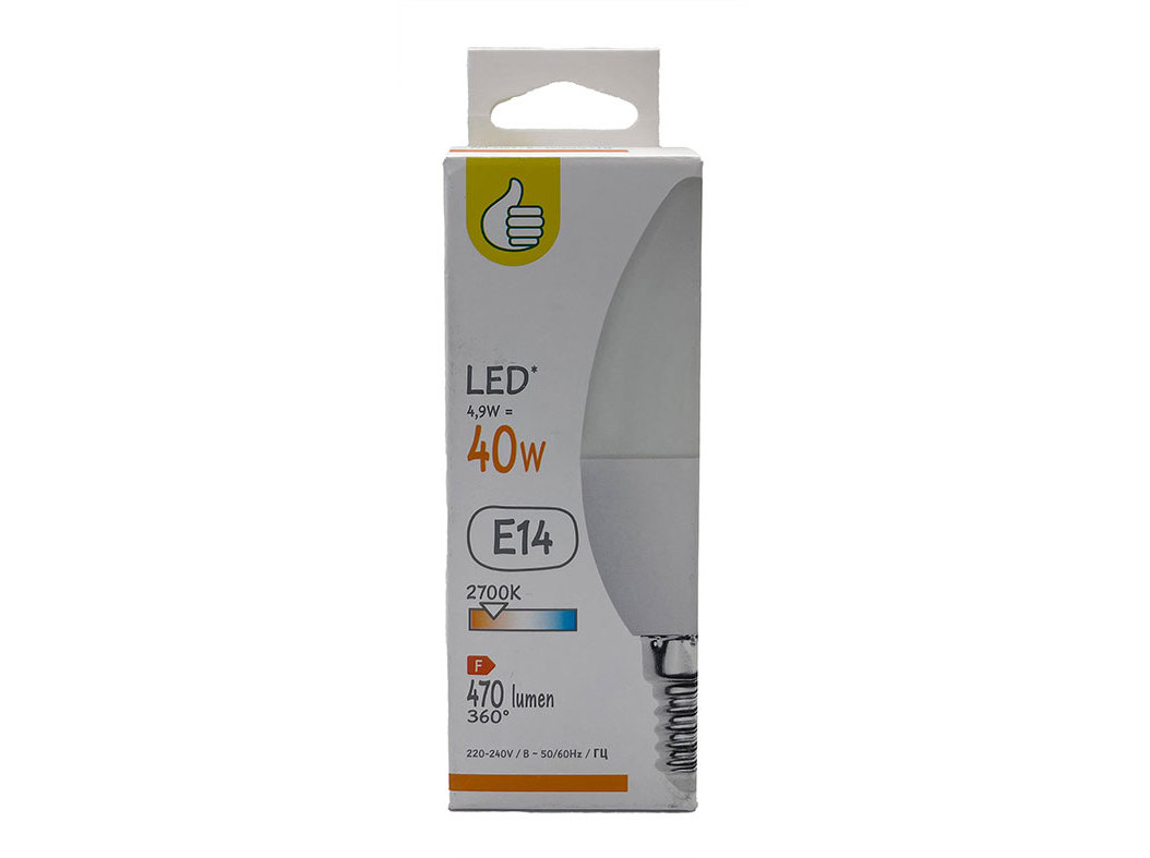 LÂMPADA LED POLEGAR E14 40W LUZ AMARELA SMD