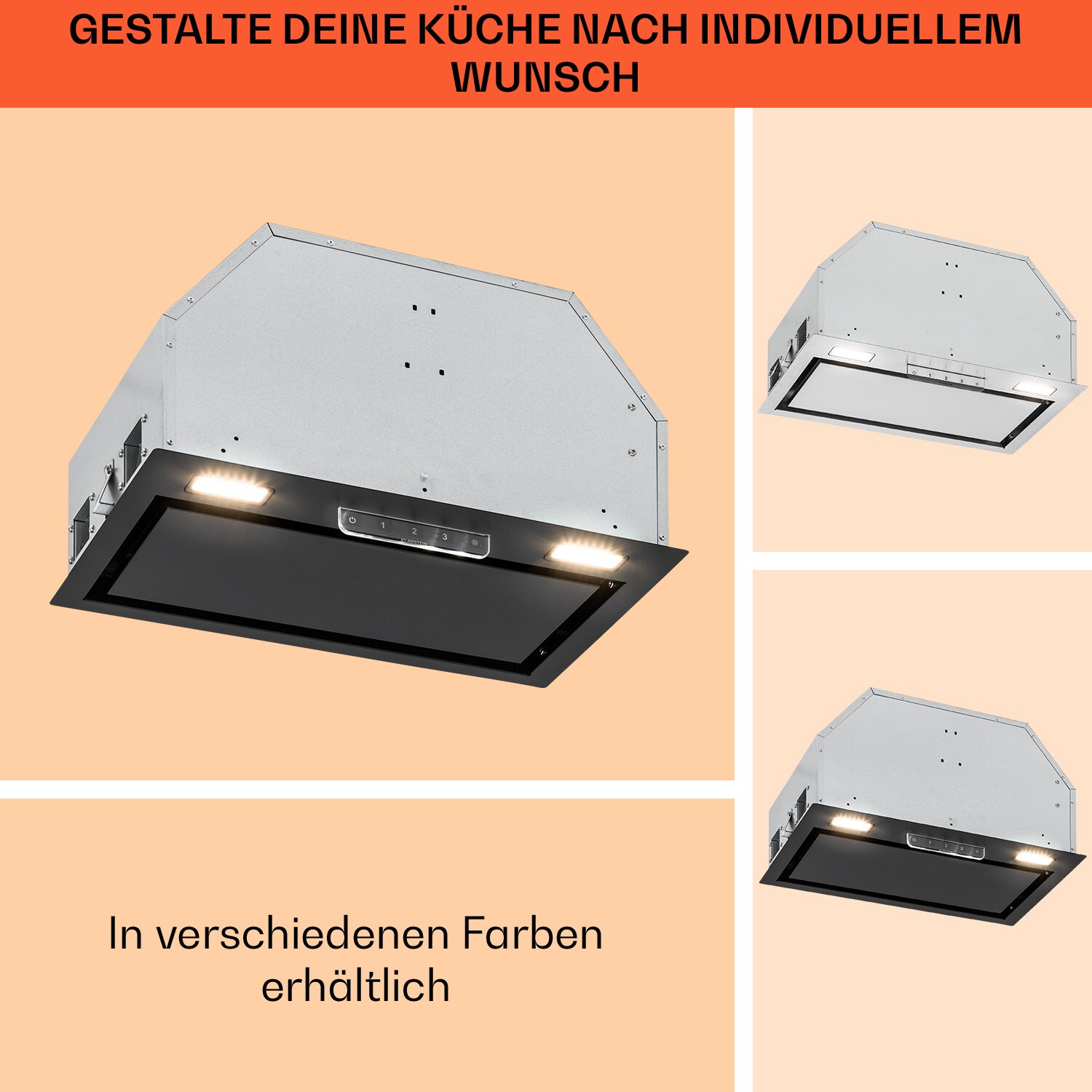 Camila Dunstabzugshaube Einbau 52 cm 397 m³/h LED Touch Edelstahl Schwarz