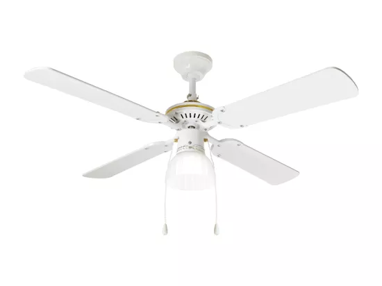 Ventilateur plafond Perenz 7064B blanc d.105 cm, 4 pales, 3 vitesses, moteur AC 50W, E27, silencieux et efficace